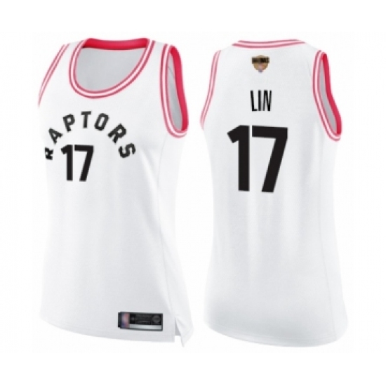 Women's Toronto Raptors #17 Jeremy Lin Swingman White Pink Fashion 2019 Basketball Finals Bound Jersey - Ujersey