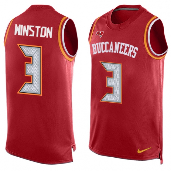 Men's Nike Tampa Bay Buccaneers #3 Jameis Winston Limited Red Player Name & Number Tank Top NFL Jersey - Ujersey