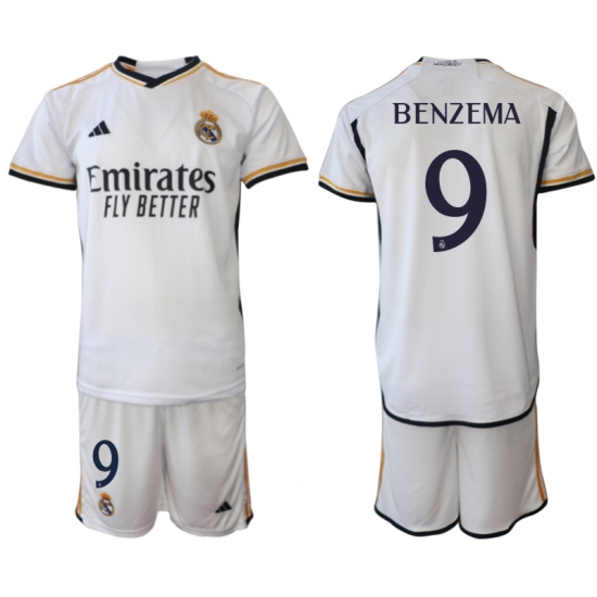 Men's Real Madrid #9 Benzema 2023-24 White Home Soccer Jersey