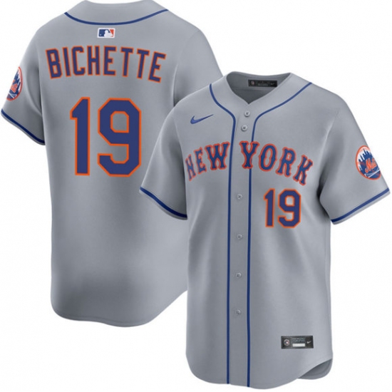 Men's New York Mets #19 Bo Bichette 2026 Gray Limited Stitched Baseball Jersey - Ujersey
