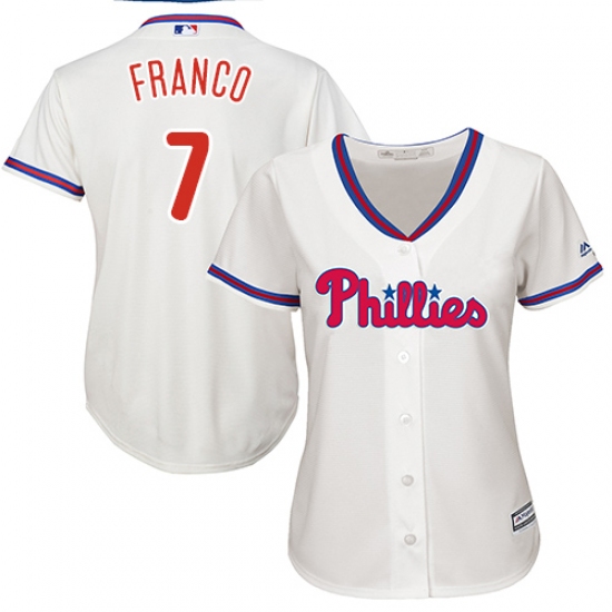 Women's Majestic Philadelphia Phillies #7 Maikel Franco Replica Cream Alternate Cool Base MLB Jersey - Ujersey