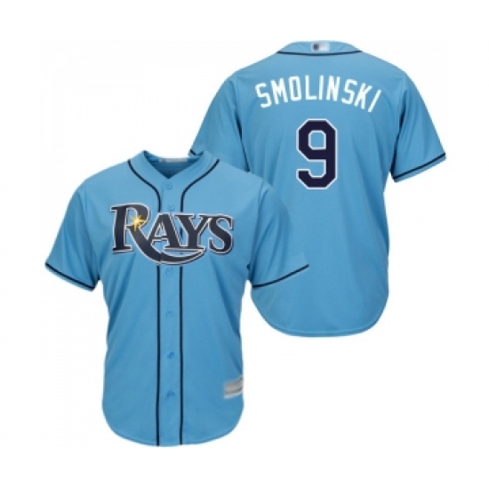 Youth Tampa Bay Rays #9 Jake Smolinski Replica Light Blue Alternate 2 Cool Base Baseball Jersey - Ujersey