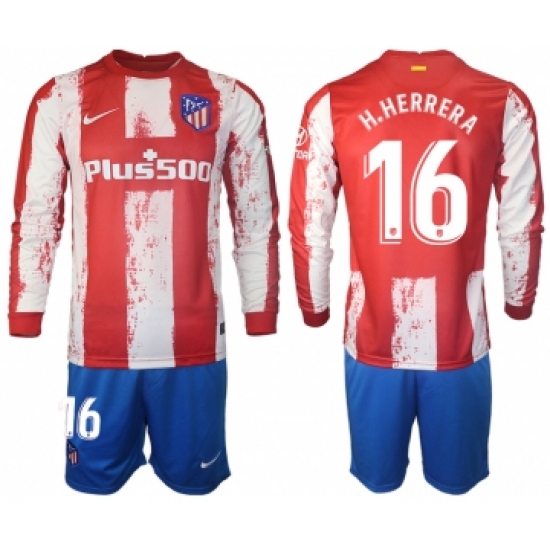 Men 2021-2022 Club Atletico Madrid home red Long Sleeve 16 Soccer Jersey