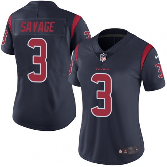 Women's Nike Houston Texans #3 Tom Savage Limited Navy Blue Rush Vapor Untouchable NFL Jersey - Ujersey
