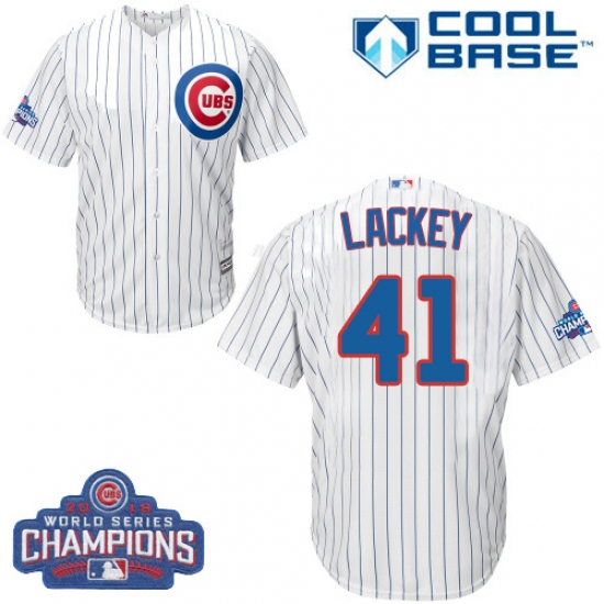 Youth Majestic Chicago Cubs #41 John Lackey Authentic White Home 2016 World Series Champions Cool Base MLB Jersey - Ujersey