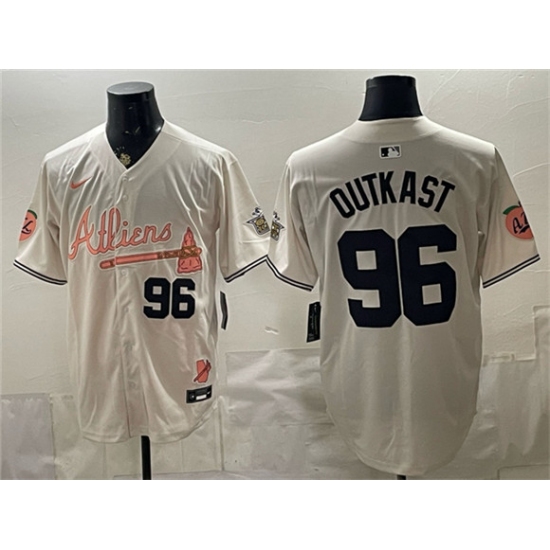 Men's Atlanta Braves #96 OutKast Cream 2024 Atliens & Peach With Outkast Vapor Limited Stitched Baseball Jersey - Ujersey