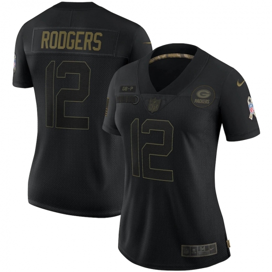 Women's Green Bay Packers #12 Aaron Rodgers Black Nike 2020 Salute To Service Limited Jersey - Ujersey