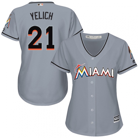 Women's Majestic Miami Marlins #21 Christian Yelich Authentic Grey Road Cool Base MLB Jersey - Ujersey