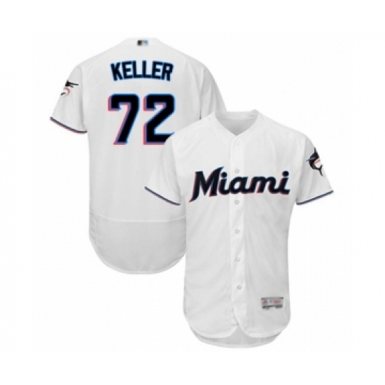 Men's Miami Marlins #72 Kyle Keller White Home Flex Base Authentic Collection Baseball Player Jersey