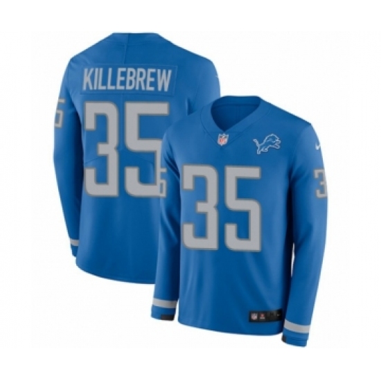 Youth Nike Detroit Lions #35 Miles Killebrew Limited Blue Therma Long Sleeve NFL Jersey - Ujersey
