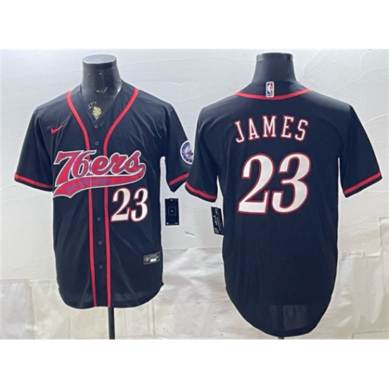 Men's Philadelphia 76ers #23 LeBron James Black Cool Base Stitched Baseball Jersey - Ujersey