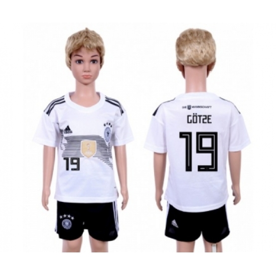 Germany #19 Gotze White Home Kid Soccer Country Jersey