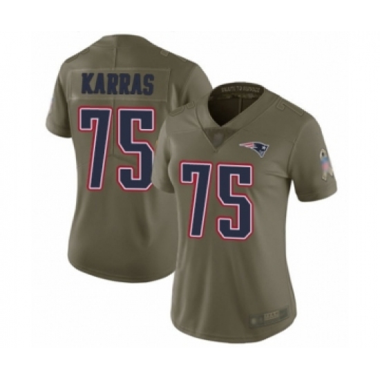 Women's New England Patriots #75 Ted Karras Limited Olive 2017 Salute to Service Football Jersey - Ujersey
