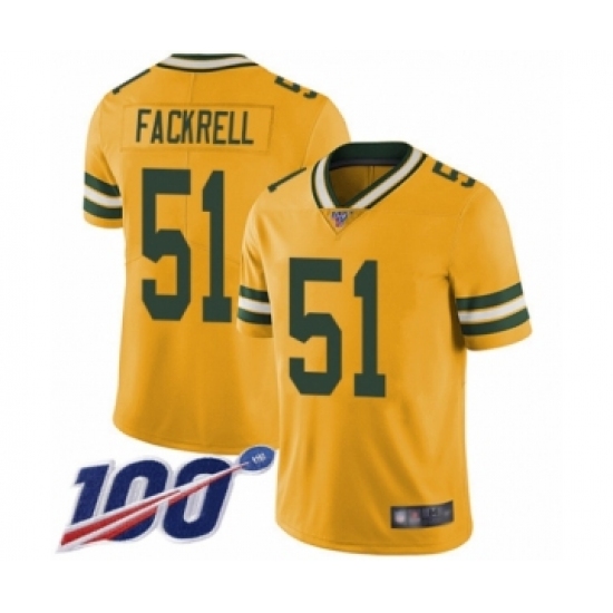 Men's Green Bay Packers #51 Kyler Fackrell Limited Gold Rush Vapor Untouchable 100th Season Football Jersey - Ujersey