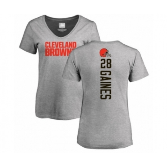 Football Women's Cleveland Browns #28 Phillip Gaines Ash Backer V-Neck T-Shirt - Ujersey