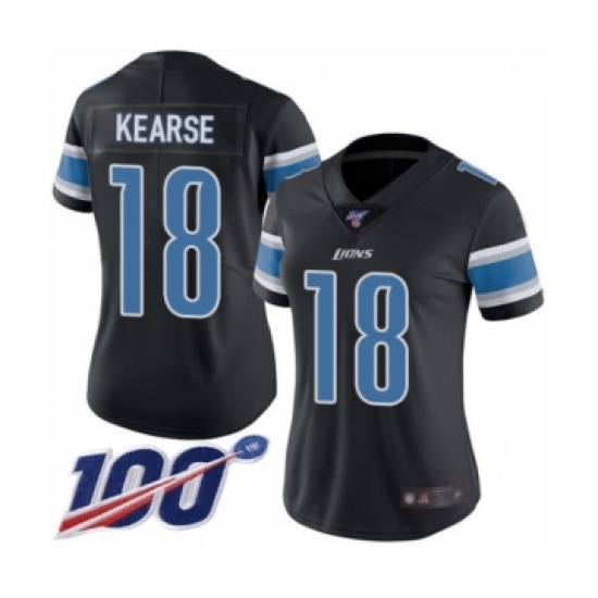 Women's Detroit Lions #18 Jermaine Kearse Limited Black Rush Vapor Untouchable 100th Season Football Jersey - Ujersey