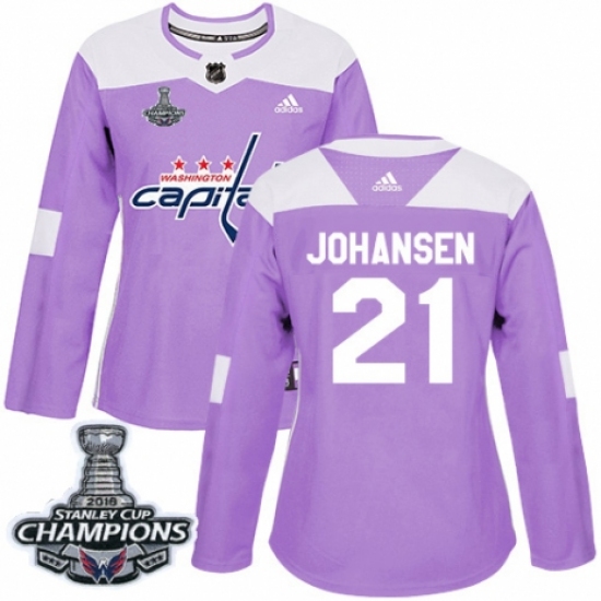 Women's Adidas Washington Capitals #21 Lucas Johansen Authentic Purple Fights Cancer Practice 2018 Stanley Cup Final Champions NHL Jersey - Ujersey