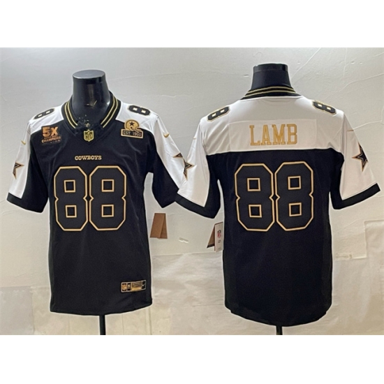 Men's Dallas Cowboys #88 CeeDee Lamb Black Gold F.U.S.E. With 5x Super Bowl Champions & Established In 1960 Vapor Limited Stitched Football Jersey - Ujersey