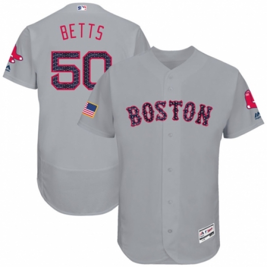 Men's Majestic Boston Red Sox #50 Mookie Betts Grey Stars & Stripes Authentic Collection Flex Base MLB Jersey - Ujersey