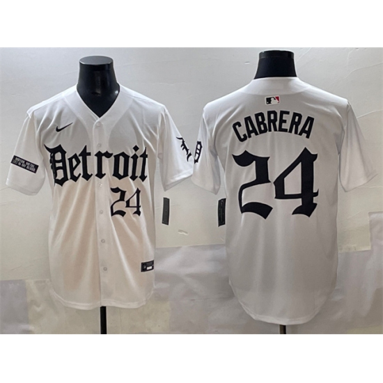 Men's Detroit Tigers #24 Miguel Cabrera White 'Motor Gothic Edition' Vapor Premier Limited Stitched Baseball Jersey - Ujersey