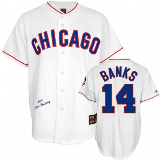 Men's Mitchell and Ness Chicago Cubs #14 Ernie Banks Authentic White 1968 Throwback MLB Jersey - Ujersey