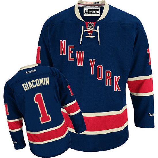 Women's Reebok New York Rangers #1 Eddie Giacomin Authentic Navy Blue Third NHL Jersey - Ujersey