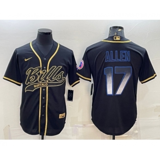 Men's Buffalo Bills #17 Josh Allen Black Gold Vapor Smoke With Patch Cool Base Stitched Baseball Jersey - Ujersey
