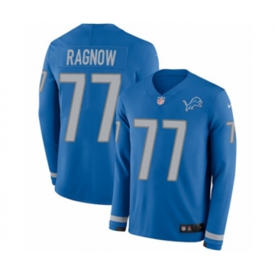 Youth Nike Detroit Lions #77 Frank Ragnow Limited Blue Therma Long Sleeve NFL Jersey - Ujersey