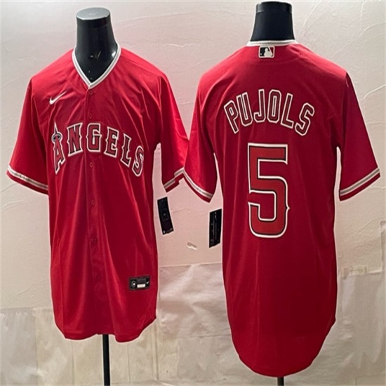 Men's Los Angeles Angels #5 Albert Pujols Red Stitched Baseball Jersey - Ujersey