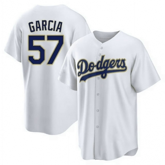 Men's Los Angeles Dodgers #57 Luis Garcia White Gold Cool Base Stitched Baseball Jersey - Ujersey