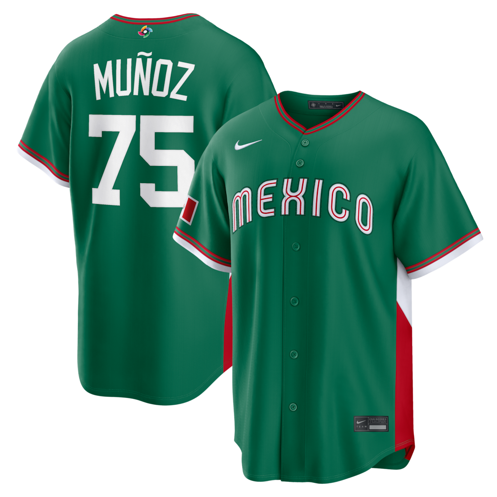 Men's Mexico Baseball Andrés Muñoz Nike Green 2026 World Baseball Classic Road Stadium Jersey - ujerseystore