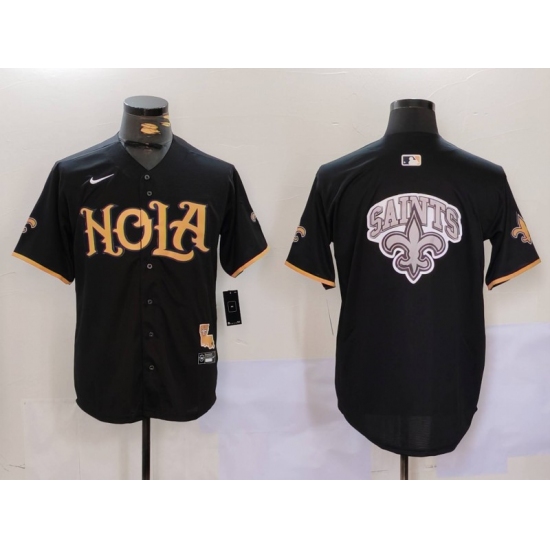 Men's New Orleans Saints Team Big Logo Black Cool Base Stitched Baseball Jersey - Ujersey