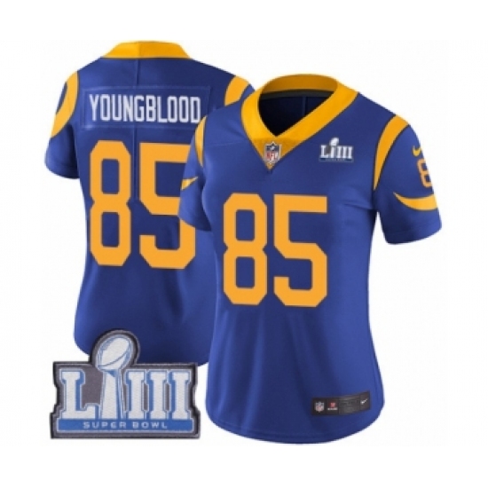 Women's Nike Los Angeles Rams #85 Jack Youngblood Royal Blue Alternate Vapor Untouchable Limited Player Super Bowl LIII Bound NFL Jersey - Ujersey