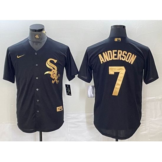 Men's Chicago White Sox #7 Tim Anderson Black Gold Cool Base Stitched Baseball Jersey - Ujersey
