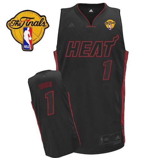 Men's Adidas Miami Heat #1 Chris Bosh Swingman Black Black/Red No. Finals Patch NBA Jersey - Ujersey