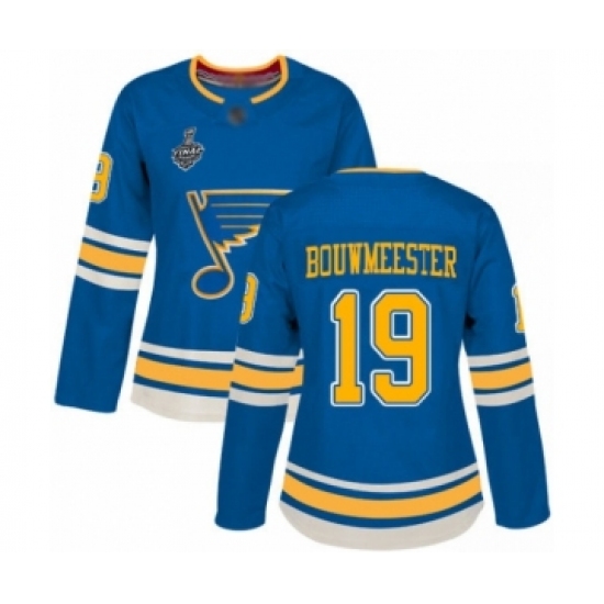 Women's St. Louis Blues #19 Jay Bouwmeester Authentic Navy Blue Alternate 2019 Stanley Cup Final Bound Hockey Jersey - Ujersey