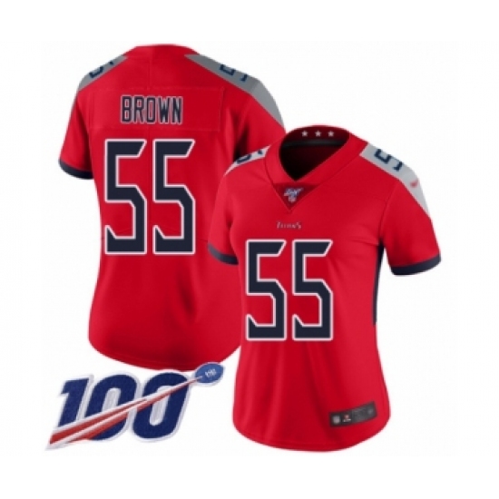 Women's Tennessee Titans #55 Jayon Brown Limited Red Inverted Legend 100th Season Football Jersey - Ujersey
