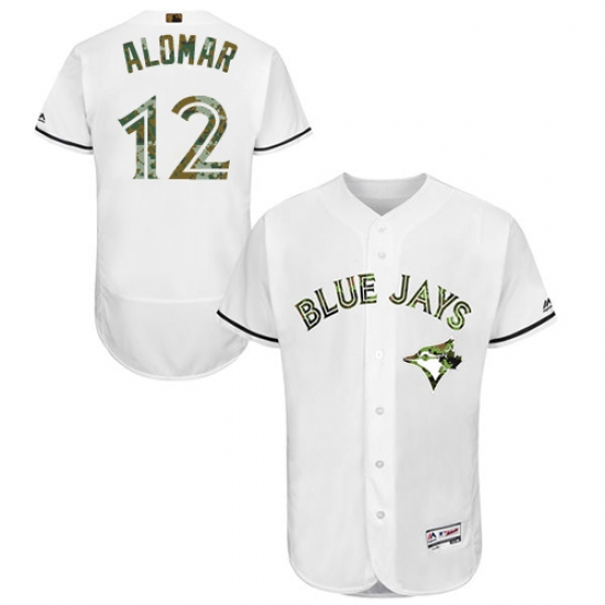 Men's Majestic Toronto Blue Jays #12 Roberto Alomar Authentic White 2016 Memorial Day Fashion Flex Base MLB Jersey