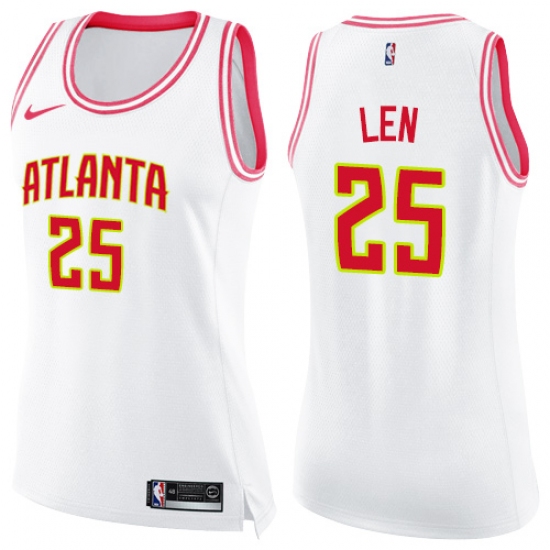 Women's Nike Atlanta Hawks #25 Alex Len Swingman White Pink Fashion NBA Jersey - Ujersey