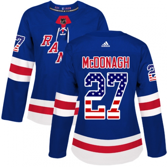 Women's Adidas New York Rangers #27 Ryan McDonagh Authentic Royal Blue USA Flag Fashion NHL Jersey - Ujersey