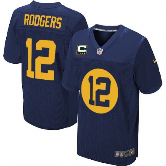 Men's Nike Green Bay Packers #12 Aaron Rodgers Elite Navy Blue Alternate C Patch NFL Jersey - Ujersey