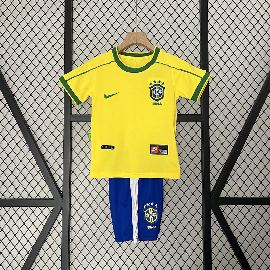 Brazil Retro Jersey Home Uniform Kids Kit Jersey+Shorts World Cup 1998 - Ujersey NHL