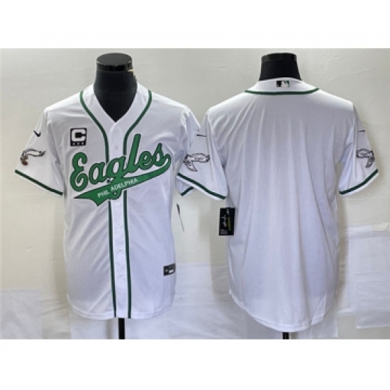 Men's Nike Philadelphia Eagles Blank White With C Cool Base Stitched Baseball Jersey - Ujersey