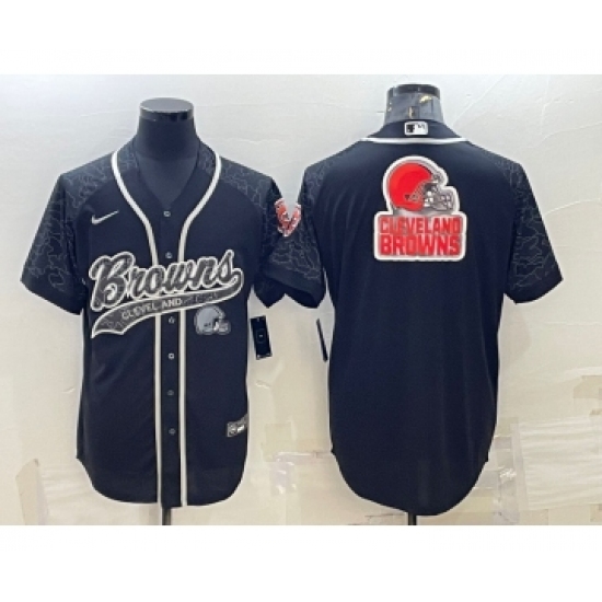 Men's Cleveland Browns Black Reflective Team Big Logo With Patch Cool Base Stitched Baseball Jersey - Ujersey