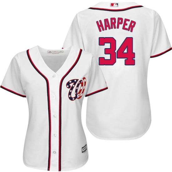 Women's Majestic Washington Nationals #34 Bryce Harper Replica White MLB Jersey - Ujersey