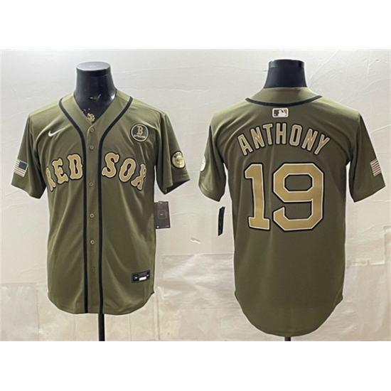 Men's Boston Red Sox #19 Roman Anthony Olive Armed Forces Day Cool Base Stitched Baseball Jersey