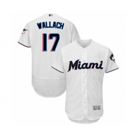 Men's Miami Marlins #17 Chad Wallach White Home Flex Base Authentic Collection Baseball Player Jersey - Ujersey