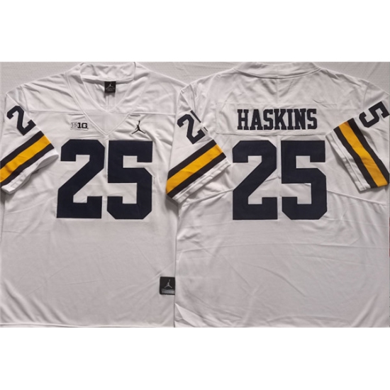 Men's Michigan Wolverines #25 HASKINS White Stitched Jersey - Ujersey