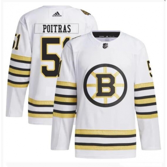 Men's Boston Bruins #51 Matthew Poitras White 100th Anniversary Stitched Jersey - Ujersey