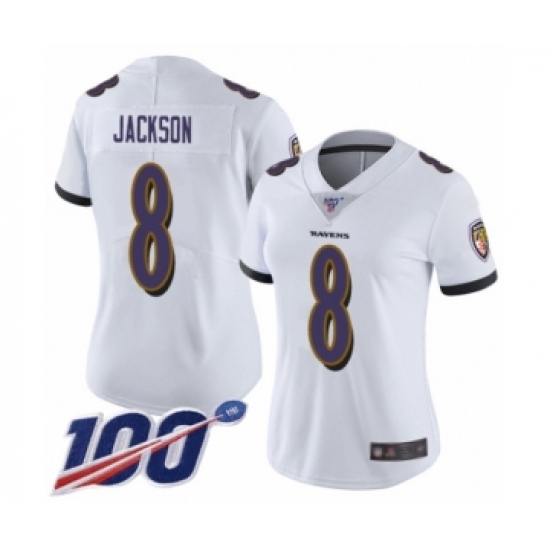 Women's Nike Baltimore Ravens #8 Lamar Jackson White Vapor Untouchable Limited Player 100th Season NFL Jersey - Ujersey